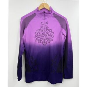 Athleta Pullover Womens XL Purple Ombre Half Zip Laser Cut Mesh Seamless Top